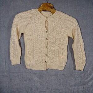 Aran Cable Knit Cardigan Womens Small Preppy Casual‎ *read*